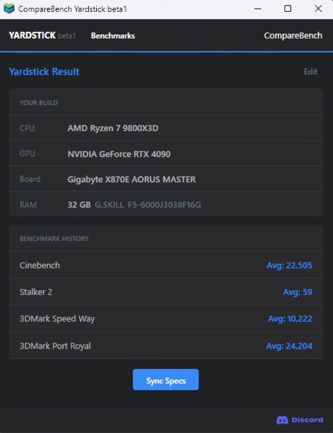 Yardstick application screenshot
